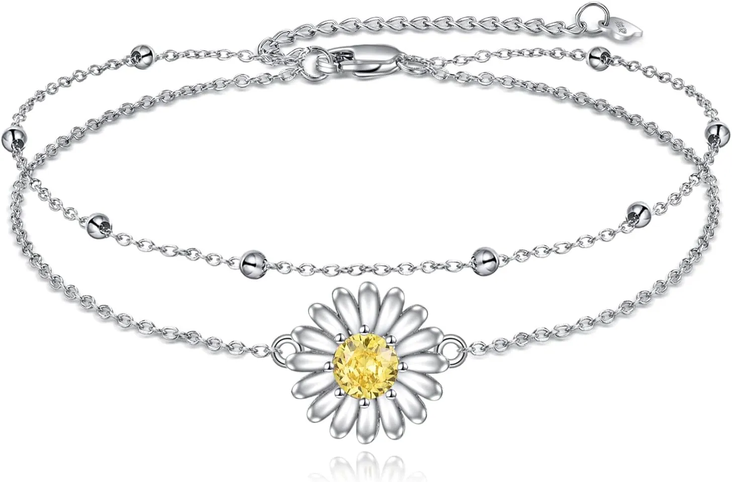 LUHE Daisy Anklets Sterling Silver Layered Chain Daisy Flower Ankle Bracelets Jewelry Gifts for Women Girls