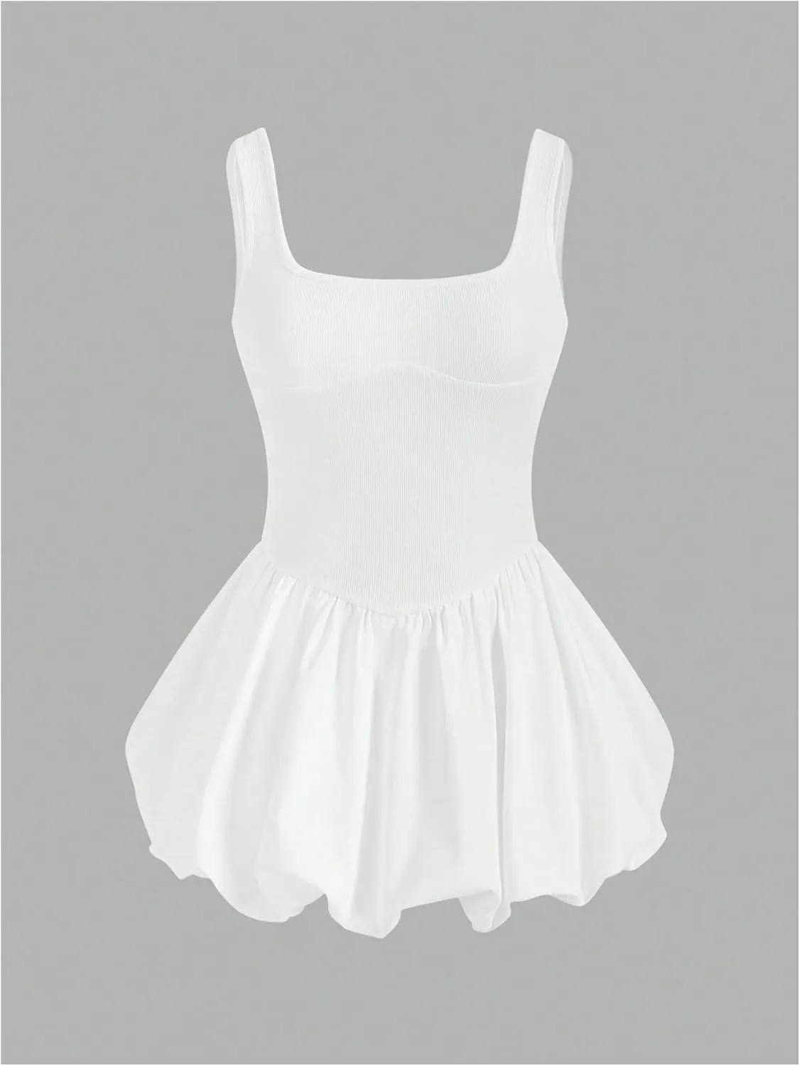 MakeMeChic Women's Casual Bubble Dress Square Neck Sleeveless Ruffle Mini Dresses