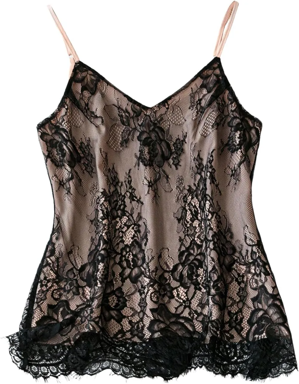 MakeMeChic Women's Floral Lace V Neck Camisole Spaghetti Strap Sleeveless Y2k Tank Tops