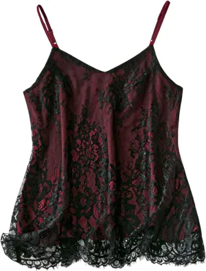 MakeMeChic Women's Floral Lace V Neck Camisole Spaghetti Strap Sleeveless Y2k Tank Tops