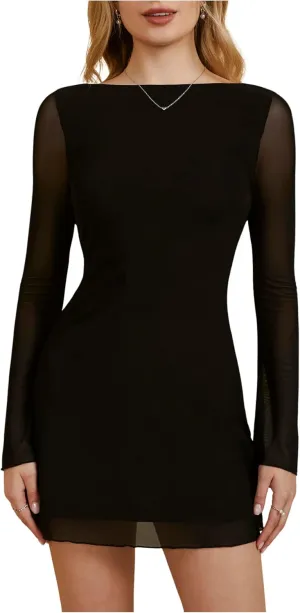 MakeMeChic Women's Leopard Print Dress Y2k Backless Mesh Bell Sleeve Mini Cheetah Print Dress
