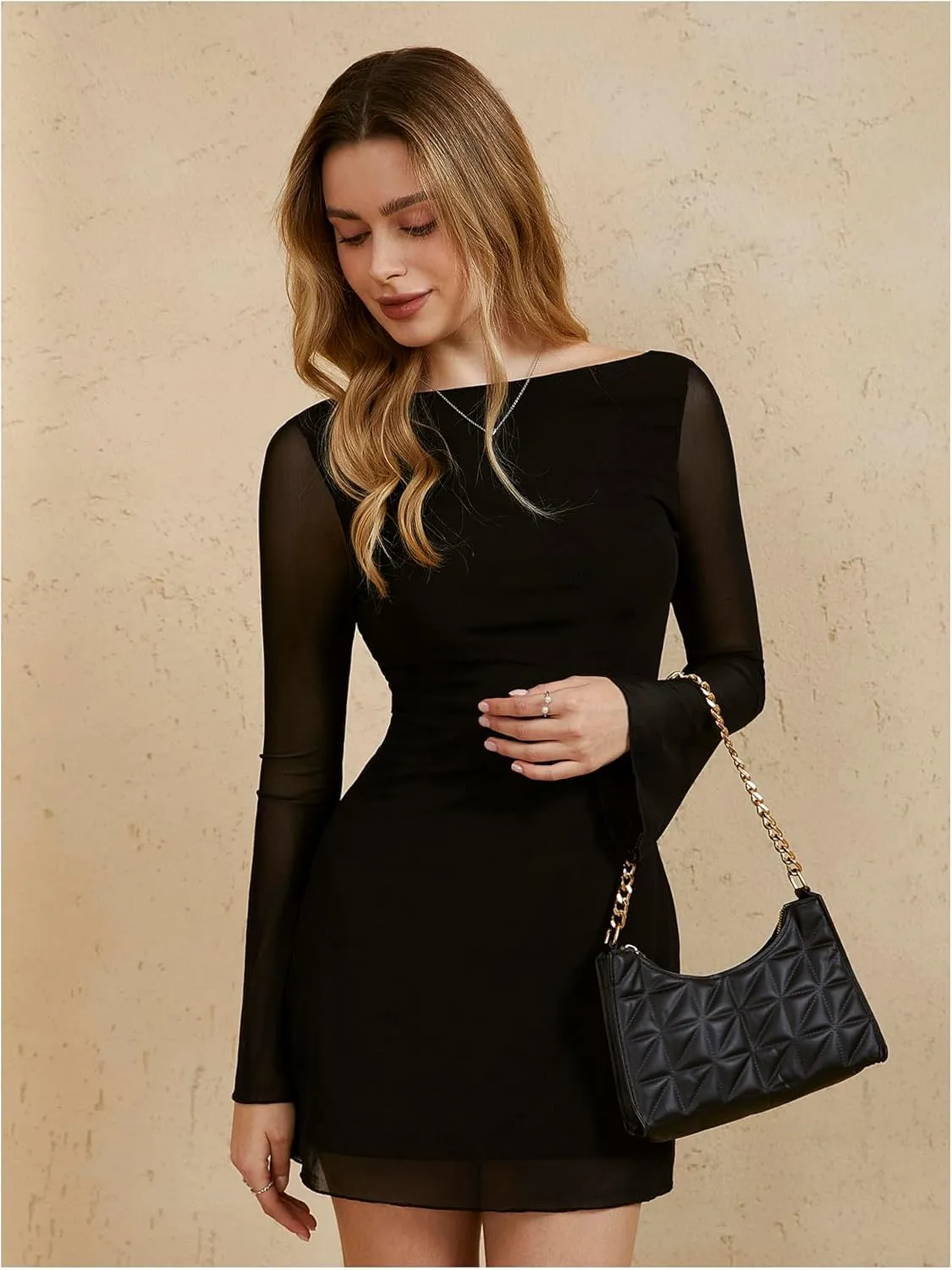 MakeMeChic Women's Leopard Print Dress Y2k Backless Mesh Bell Sleeve Mini Cheetah Print Dress