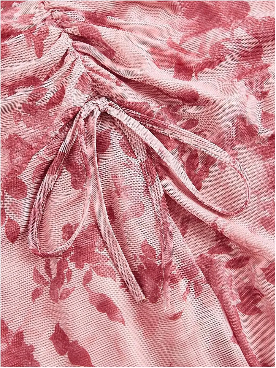 MakeMeChic Women's Plus Size Floral Print Ruched Lettuce Trim Ruffle Hem Maxi Skirt
