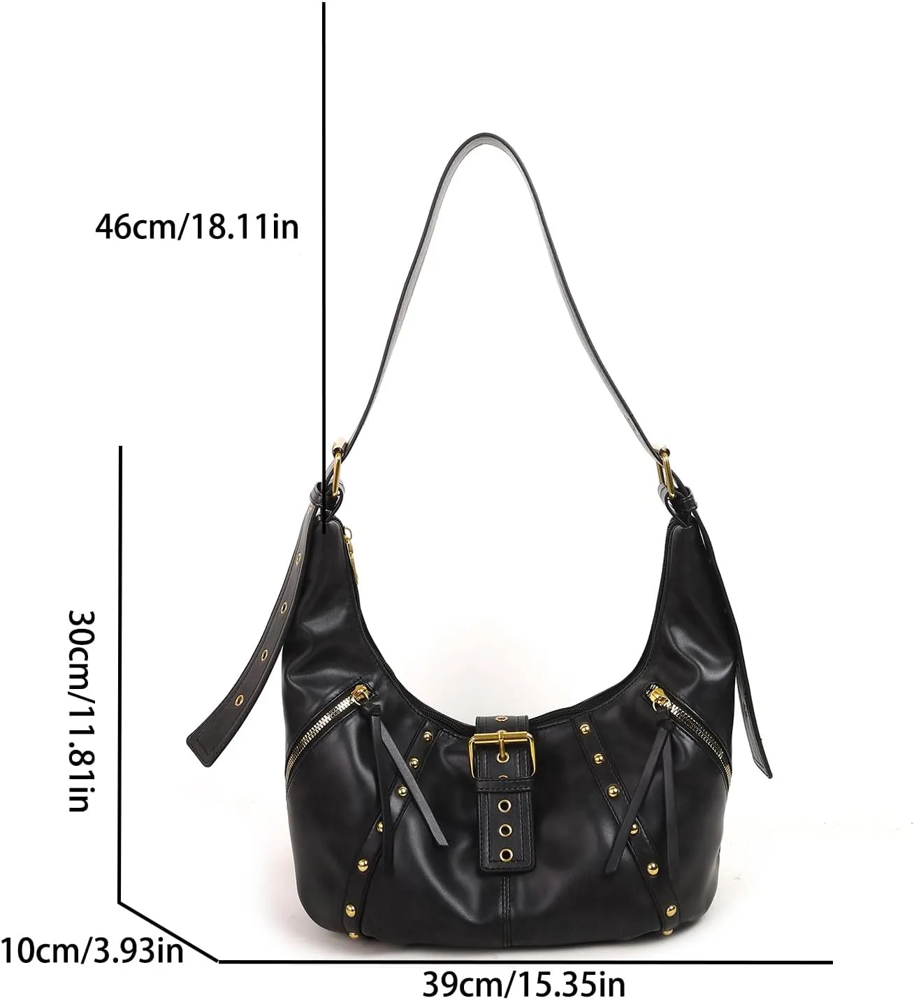 MakeMeChic Women's PU Leather Shoulder Bag Buckle Top Handle Studded Zipper Punk Hobo Handbag