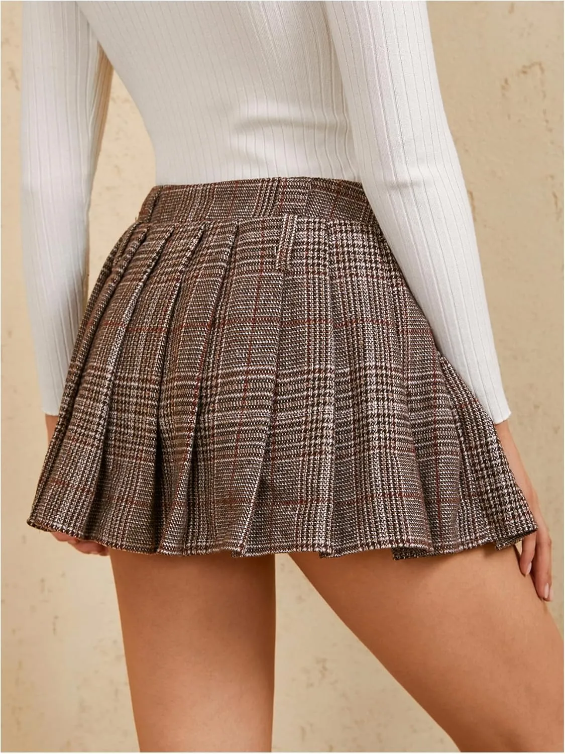 MakeMeChic Women's Tartan Plaid Pleated Mini Skirt Drop Waist A Line Skater Skirts