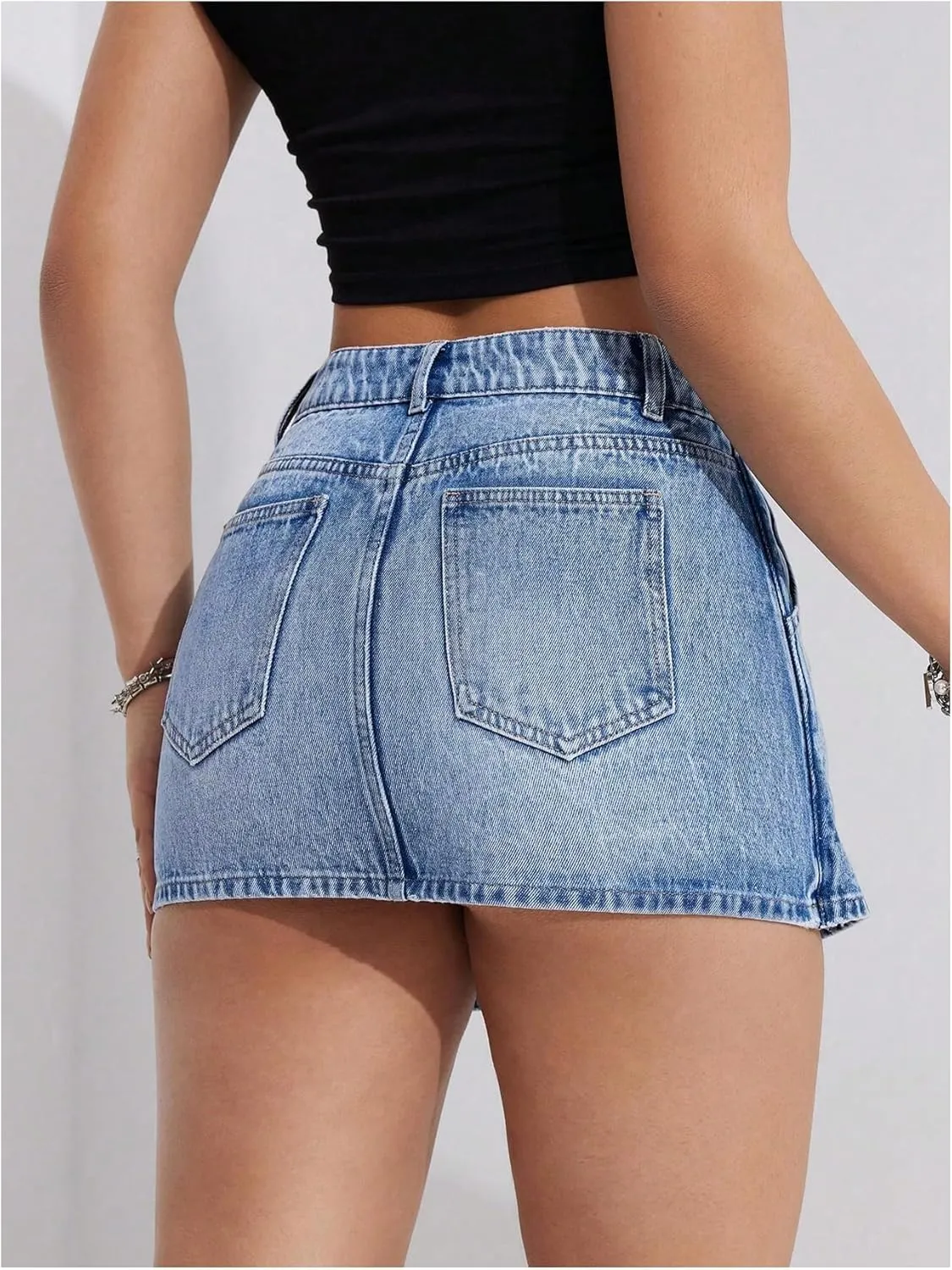 MakeMeChic Women's Wrap Denim Skirts Button Front Asymmetrical Hem Short Jean Skirt