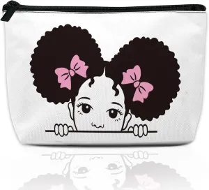 Makeup Bag Black Girl Cosmetic Bag for Women, Travel Small Bag for Purse, Pouch for Toiletries Water Resistant Gift 9.55.9 Inch