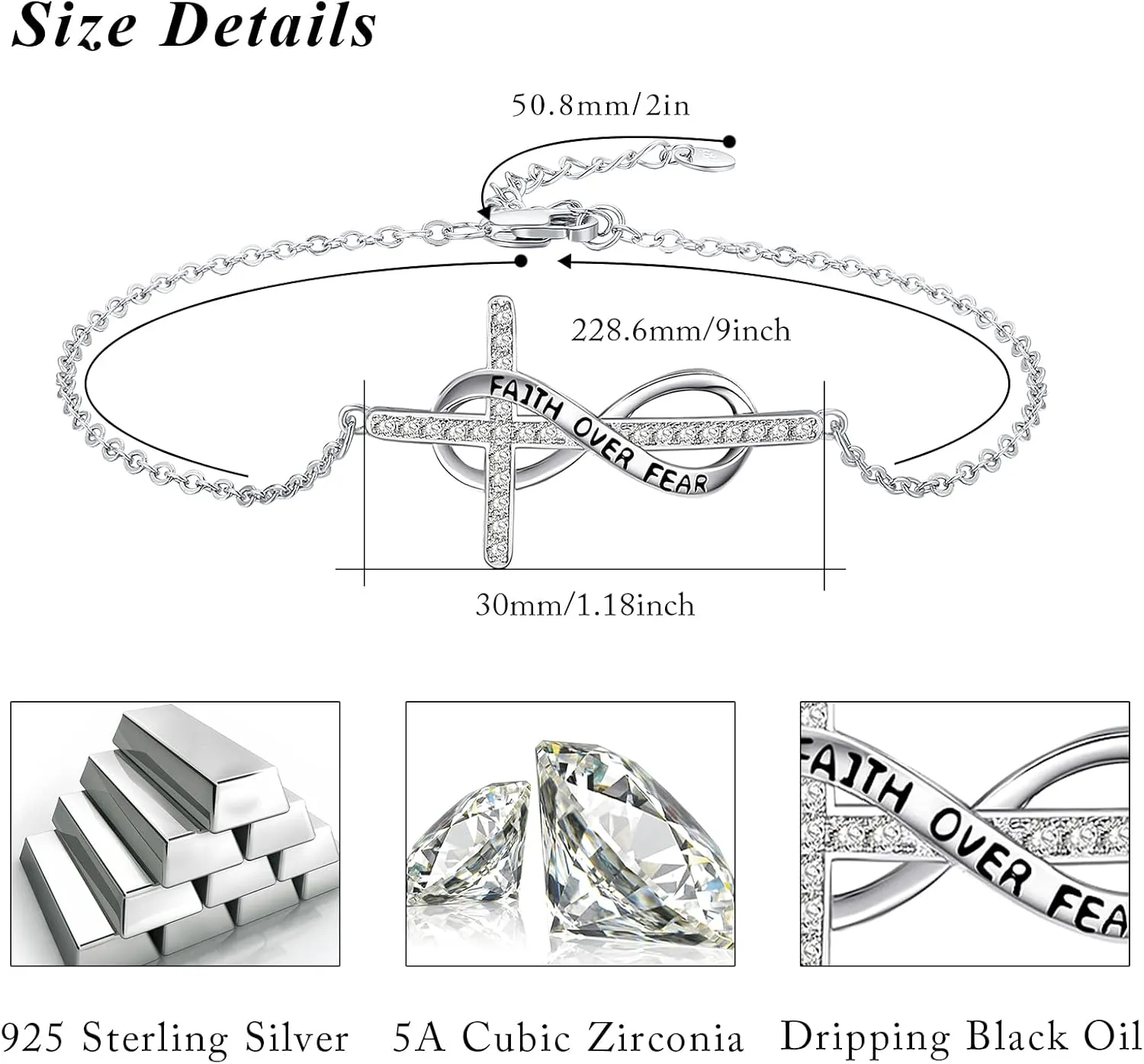 MEDWISE Infinity Anklet 925 Sterling Silver Adjustable Cross Anklet Summer Beach Jewelry Gifts for Daughter Women Wife Mom