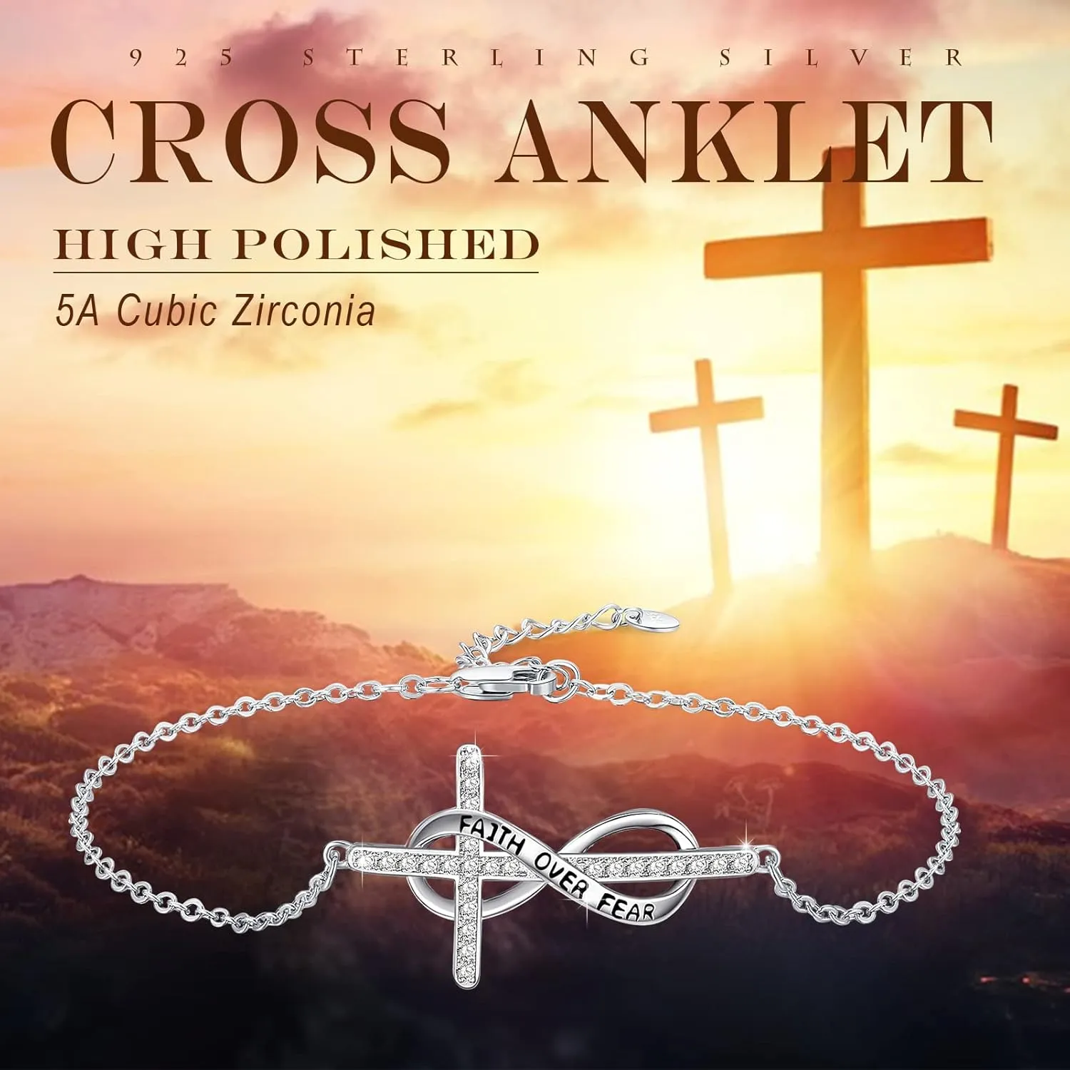 MEDWISE Infinity Anklet 925 Sterling Silver Adjustable Cross Anklet Summer Beach Jewelry Gifts for Daughter Women Wife Mom