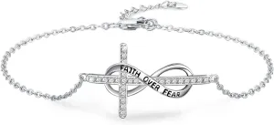 MEDWISE Infinity Anklet 925 Sterling Silver Adjustable Cross Anklet Summer Beach Jewelry Gifts for Daughter Women Wife Mom