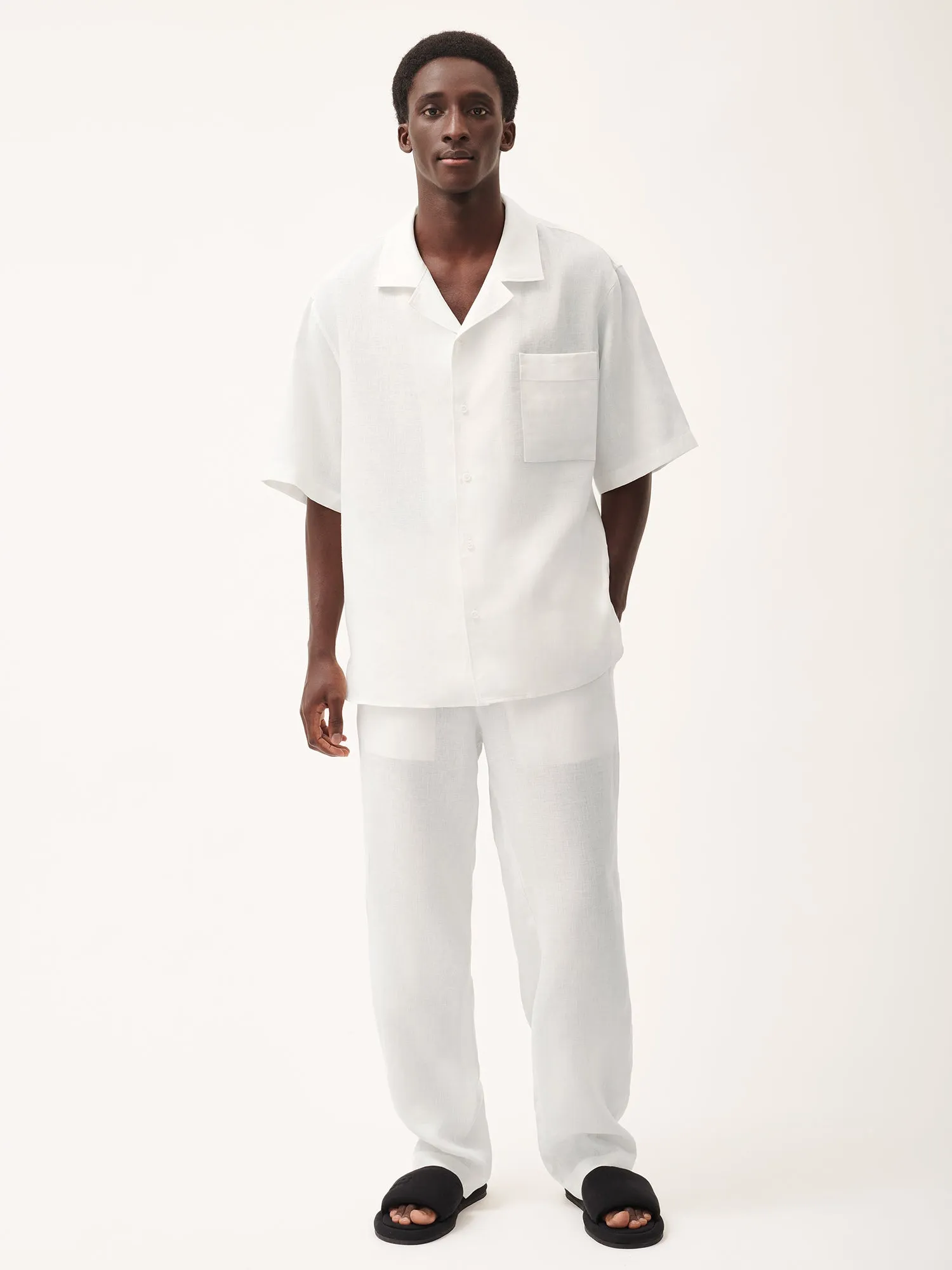 Mens Aloe Linen Camp Collar Shirtoff-white