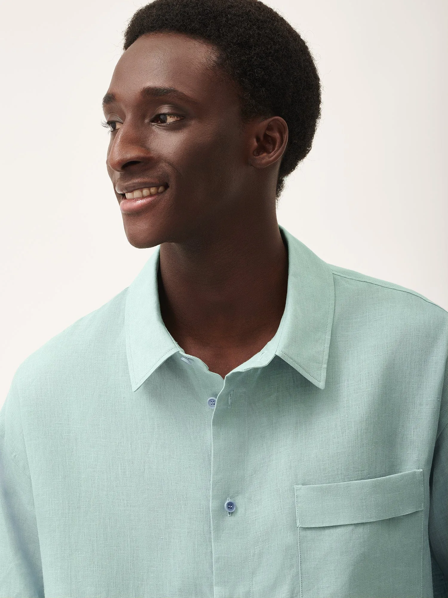 Mens Aloe Linen Collared Long Sleeve Shirteucalyptus blue