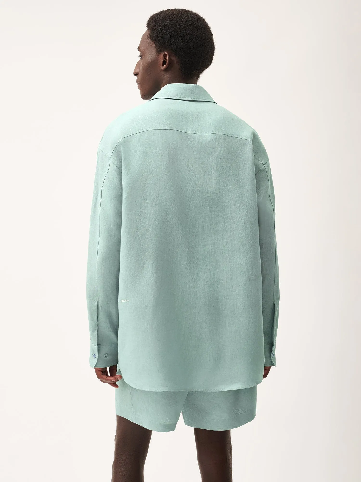 Mens Aloe Linen Collared Long Sleeve Shirteucalyptus blue