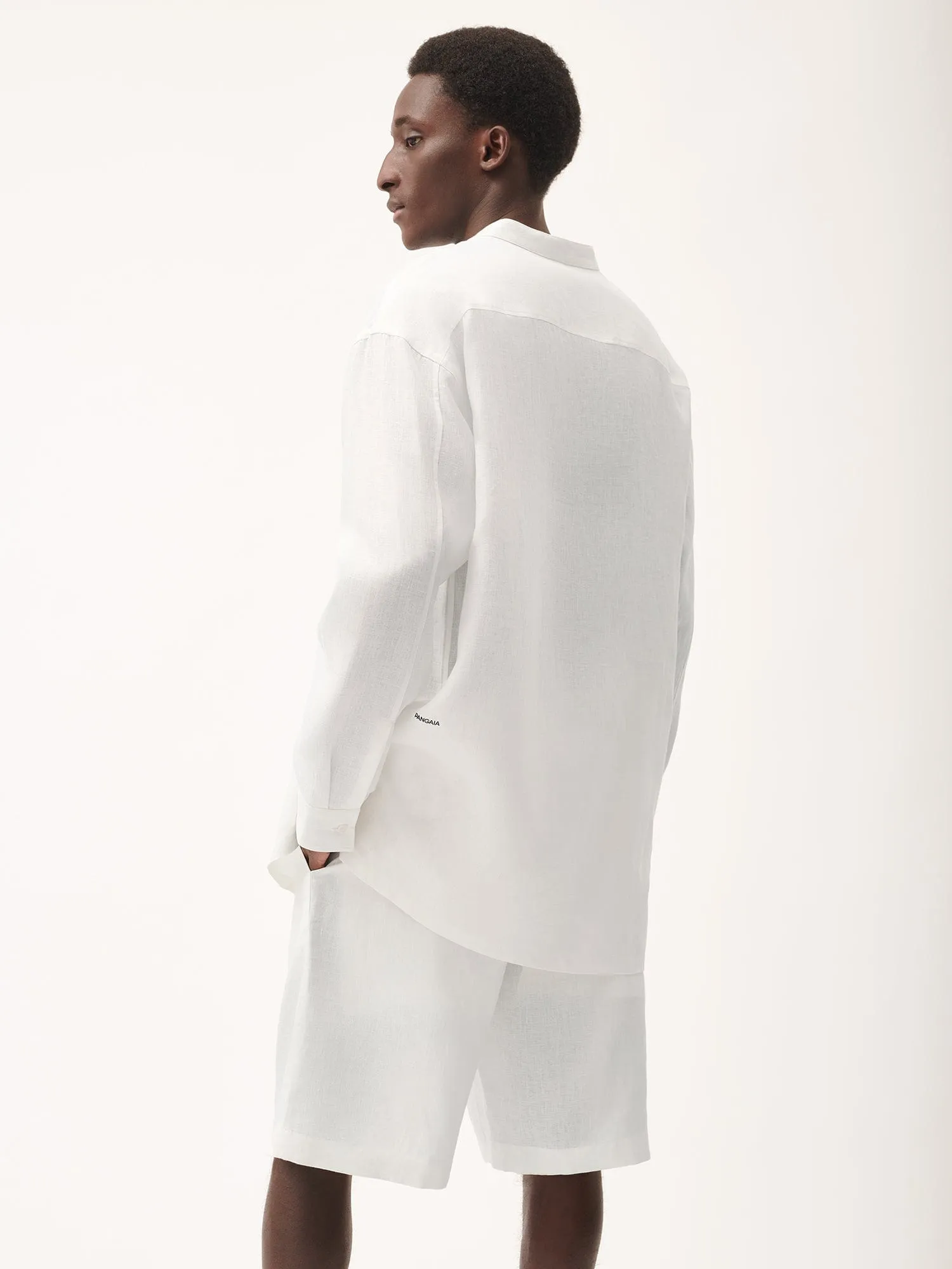 Mens Aloe Linen Collared Long Sleeve Shirtoff-white