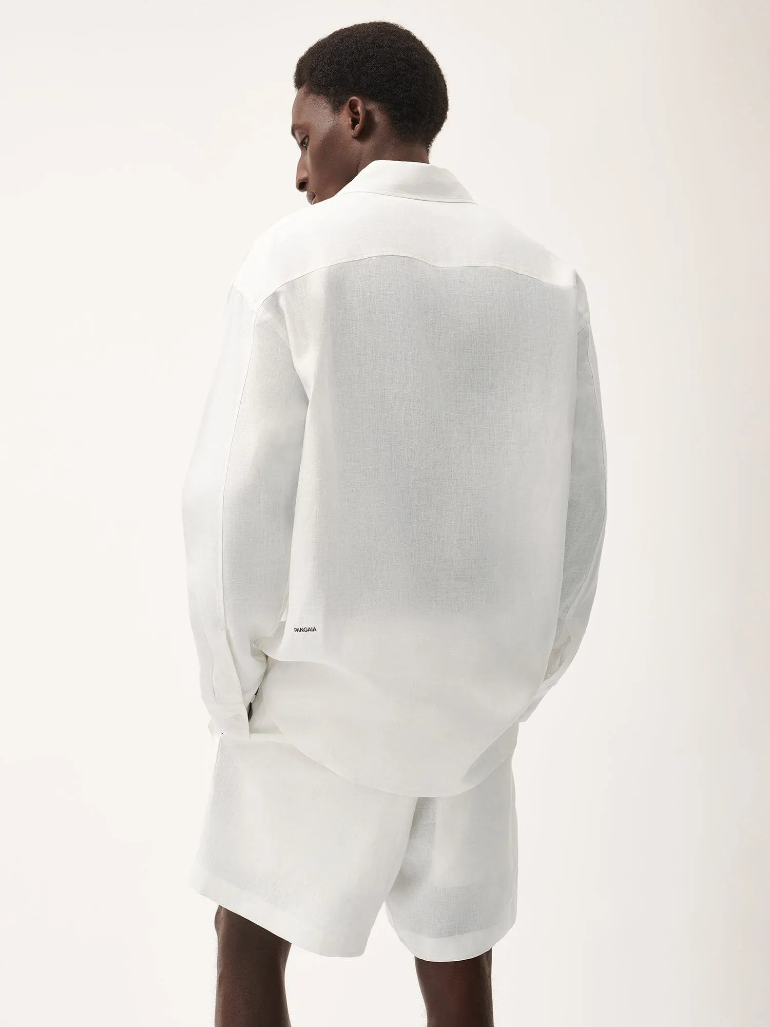Mens Aloe Linen Collared Long Sleeve Shirtoff-white