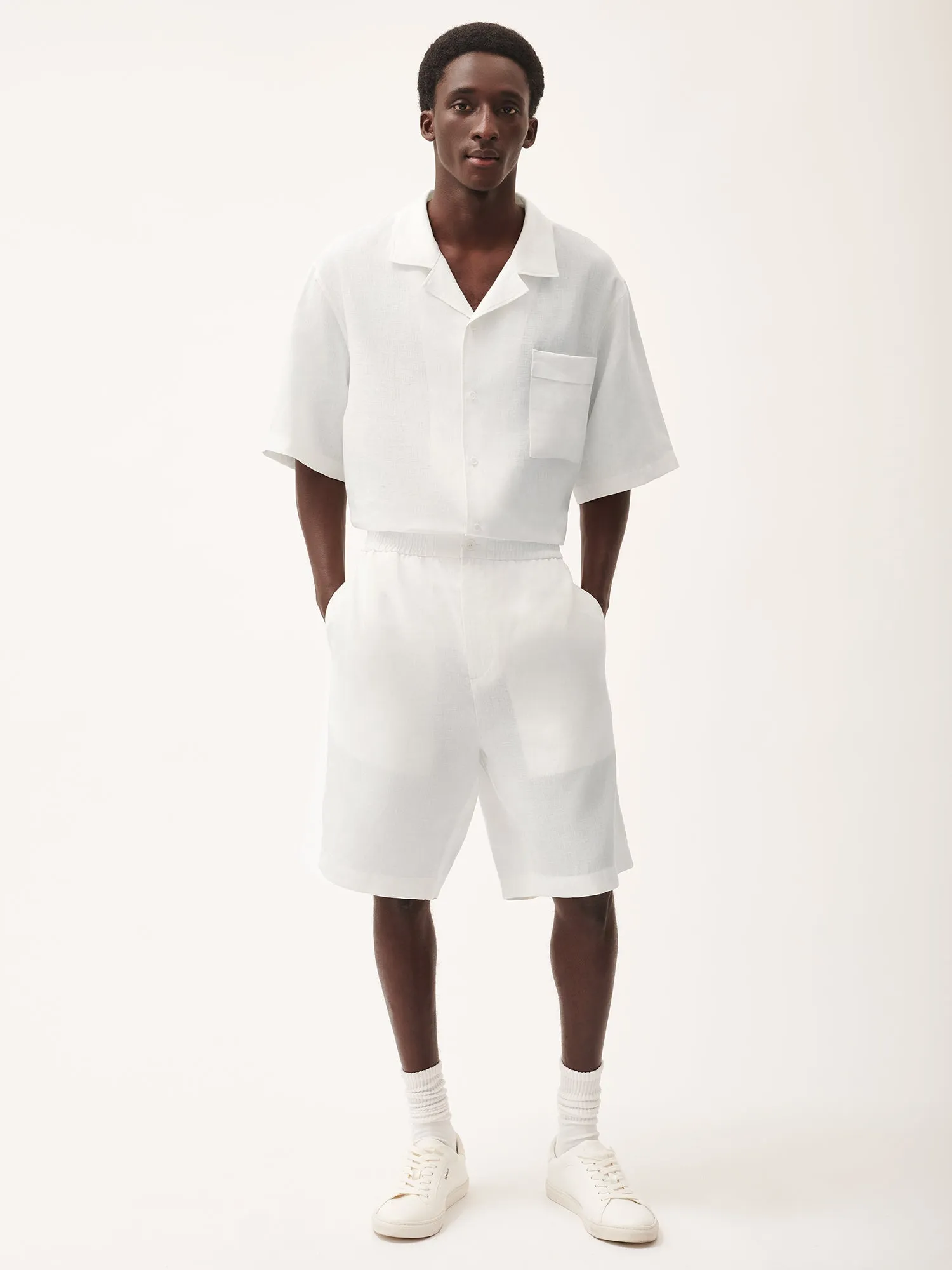 Mens Aloe Linen Long Shortsoff-white