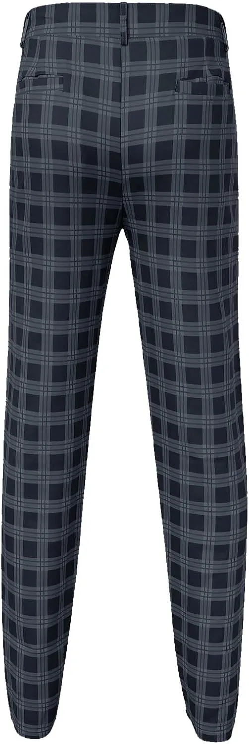Men's Dress Pants Slim Fit Flat Front Plaid Business Work Pencil Trouser Casual Stretch Golf Chino Pants with Pockets