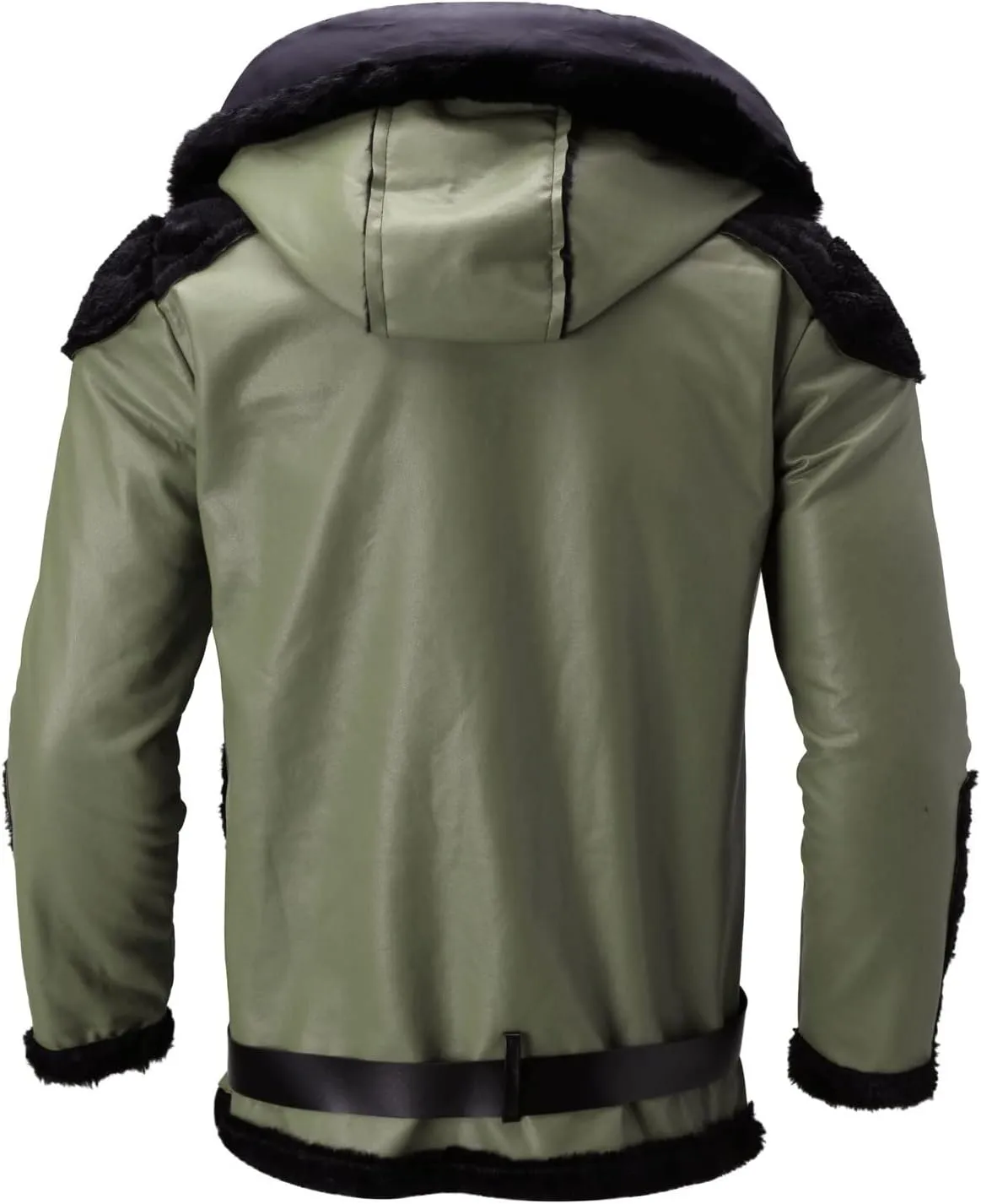 Mens Faux Fur Coat, Gutori Men's Faux Leather Thicken Winter Warm Long Jacket Lightweight Parka Hooded Pea Coat Outwear