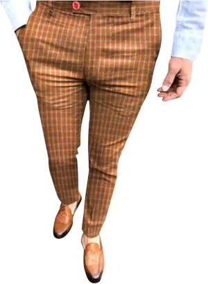 Men's Plaid Dress Pants Slim Fit Flat Front Business Work Pencil Trousers Casual Stretchy Golf Chino Pants with Pockets