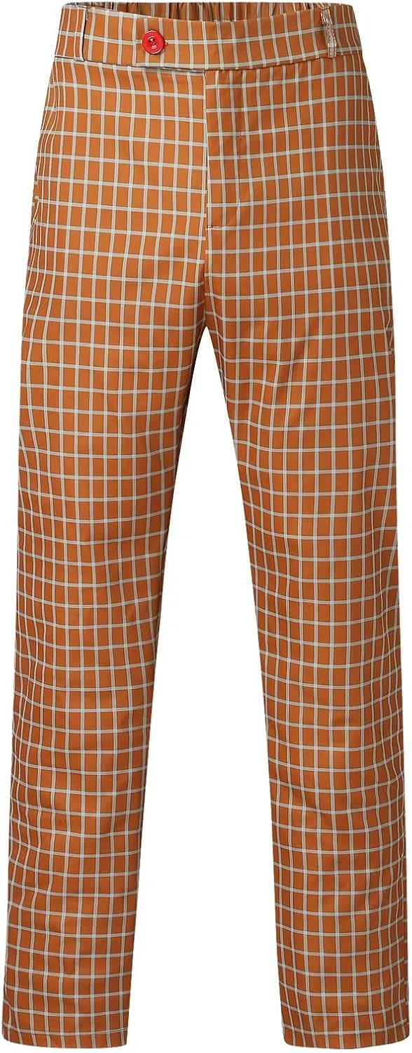 Men's Plaid Dress Pants Slim Fit Flat Front Business Work Pencil Trousers Casual Stretchy Golf Chino Pants with Pockets