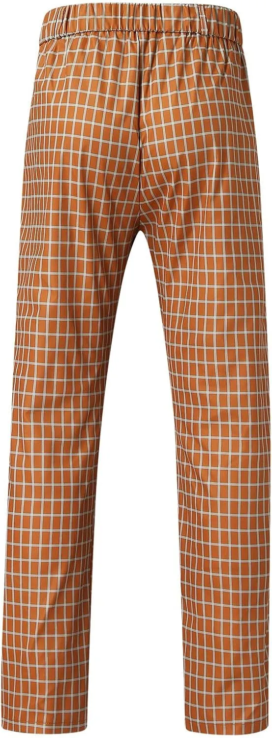 Men's Plaid Dress Pants Slim Fit Flat Front Business Work Pencil Trousers Casual Stretchy Golf Chino Pants with Pockets
