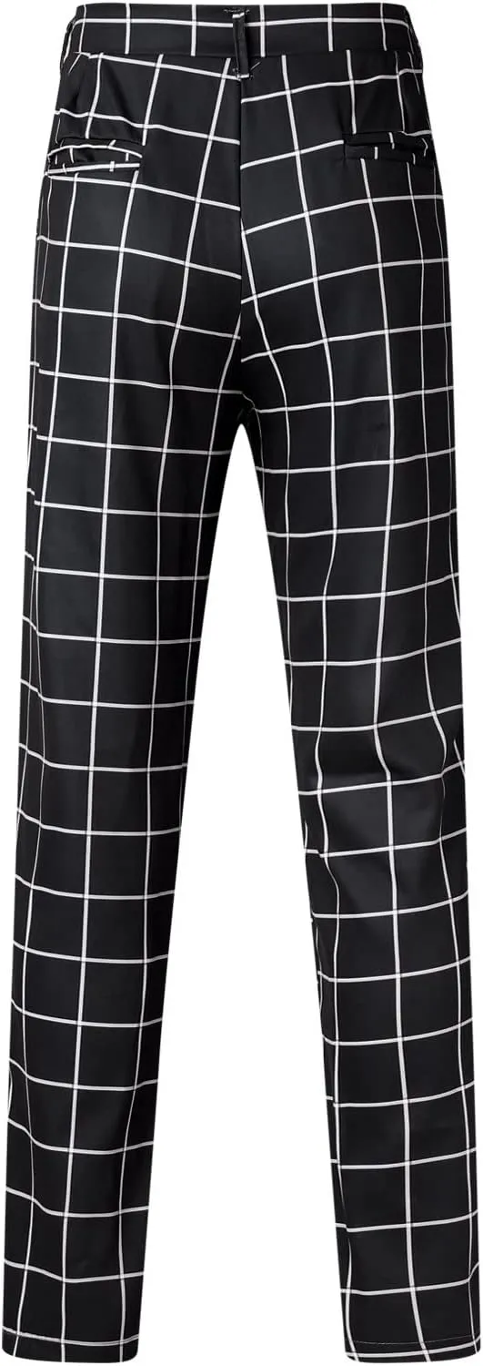 Men's Plaid Dress Pants Slim Fit Lightweight Business Work Trousers Zip Off Casual Strecth Golf Pencil Chinos with Pockets