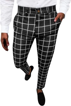 Men's Plaid Dress Pants Slim Fit Lightweight Business Work Trousers Zip Off Casual Strecth Golf Pencil Chinos with Pockets