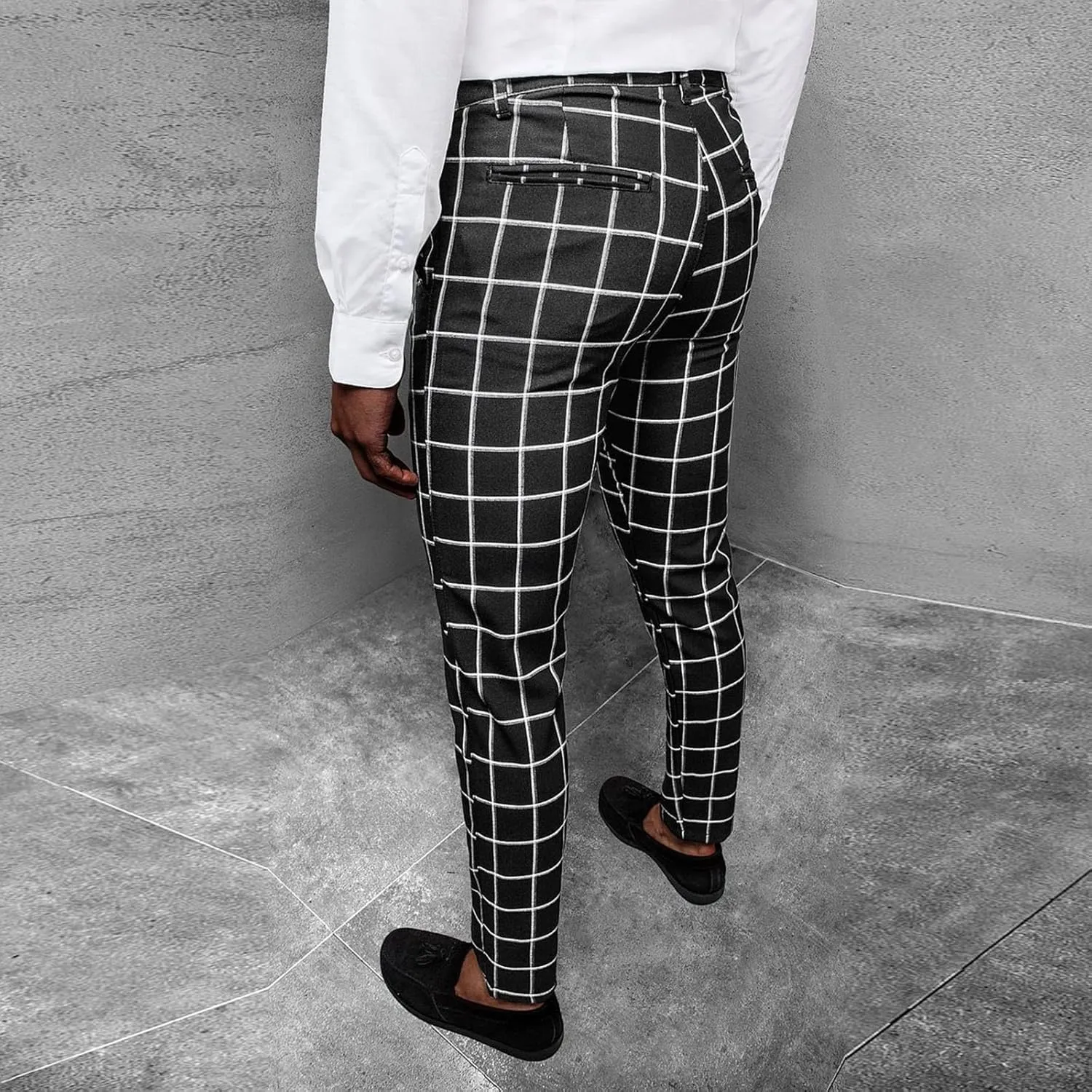 Men's Plaid Dress Pants Slim Fit Lightweight Business Work Trousers Zip Off Casual Strecth Golf Pencil Chinos with Pockets