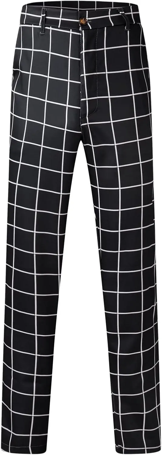 Men's Plaid Dress Pants Slim Fit Lightweight Business Work Trousers Zip Off Casual Strecth Golf Pencil Chinos with Pockets
