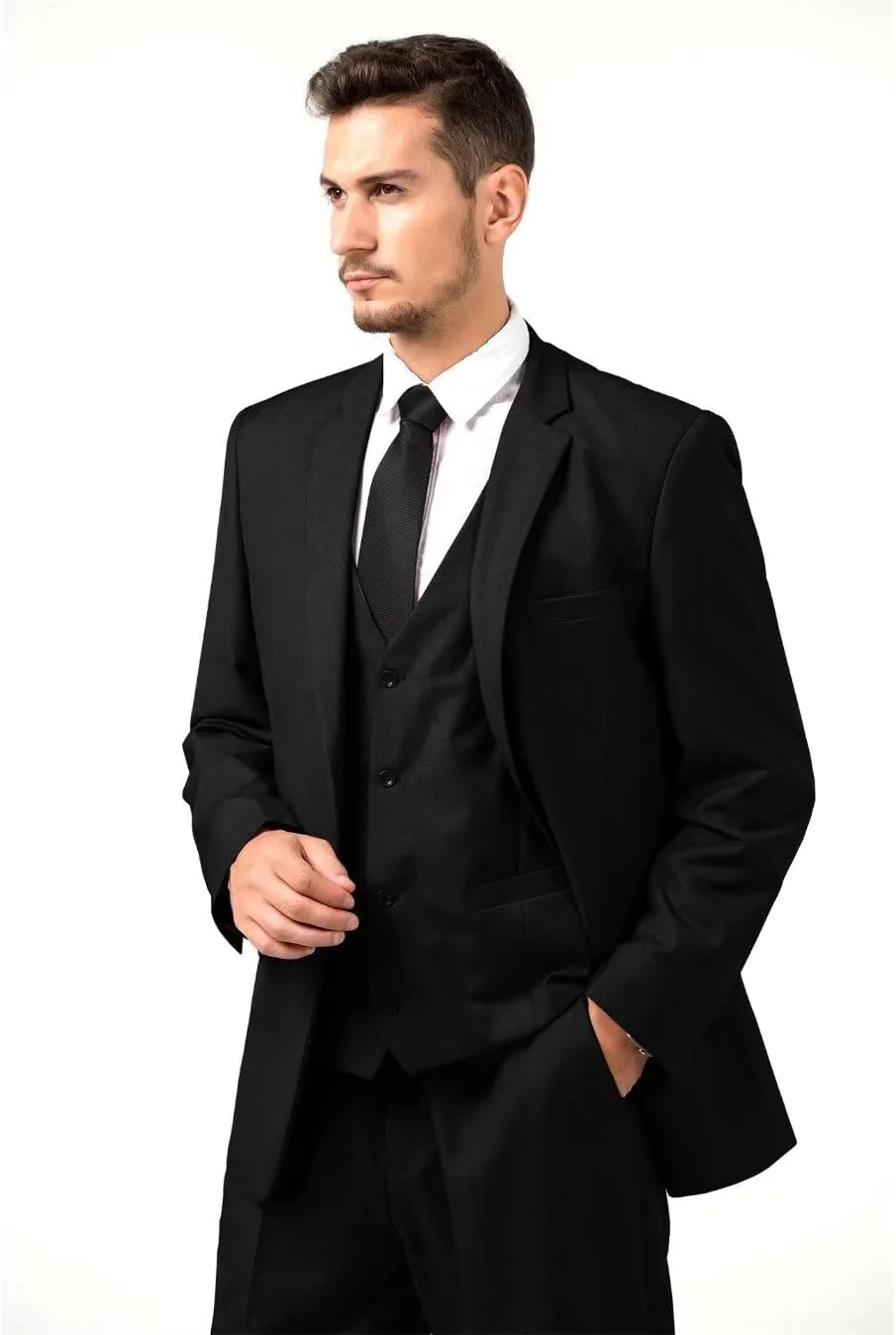 Mens Suit 3 Piece Set Slim Fit Wedding Groomsmen Suit for Men Two Buttons Suits Set Solid Jacket Vest Pants with Tie