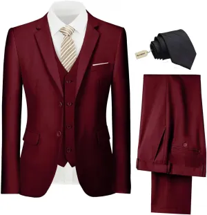 Mens Suit 3 Piece Set Slim Fit Wedding Groomsmen Suit for Men Two Buttons Suits Set Solid Jacket Vest Pants with Tie