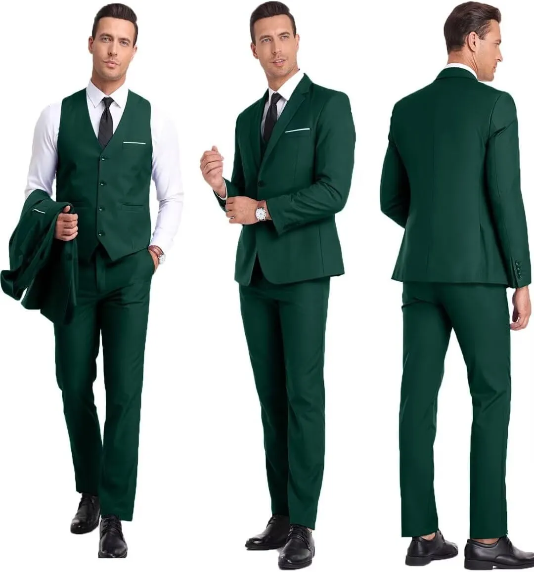 Mens Suit 3 Piece Set Slim Fit Wedding Groomsmen Suit for Men Two Buttons Suits Set Solid Jacket Vest Pants with Tie