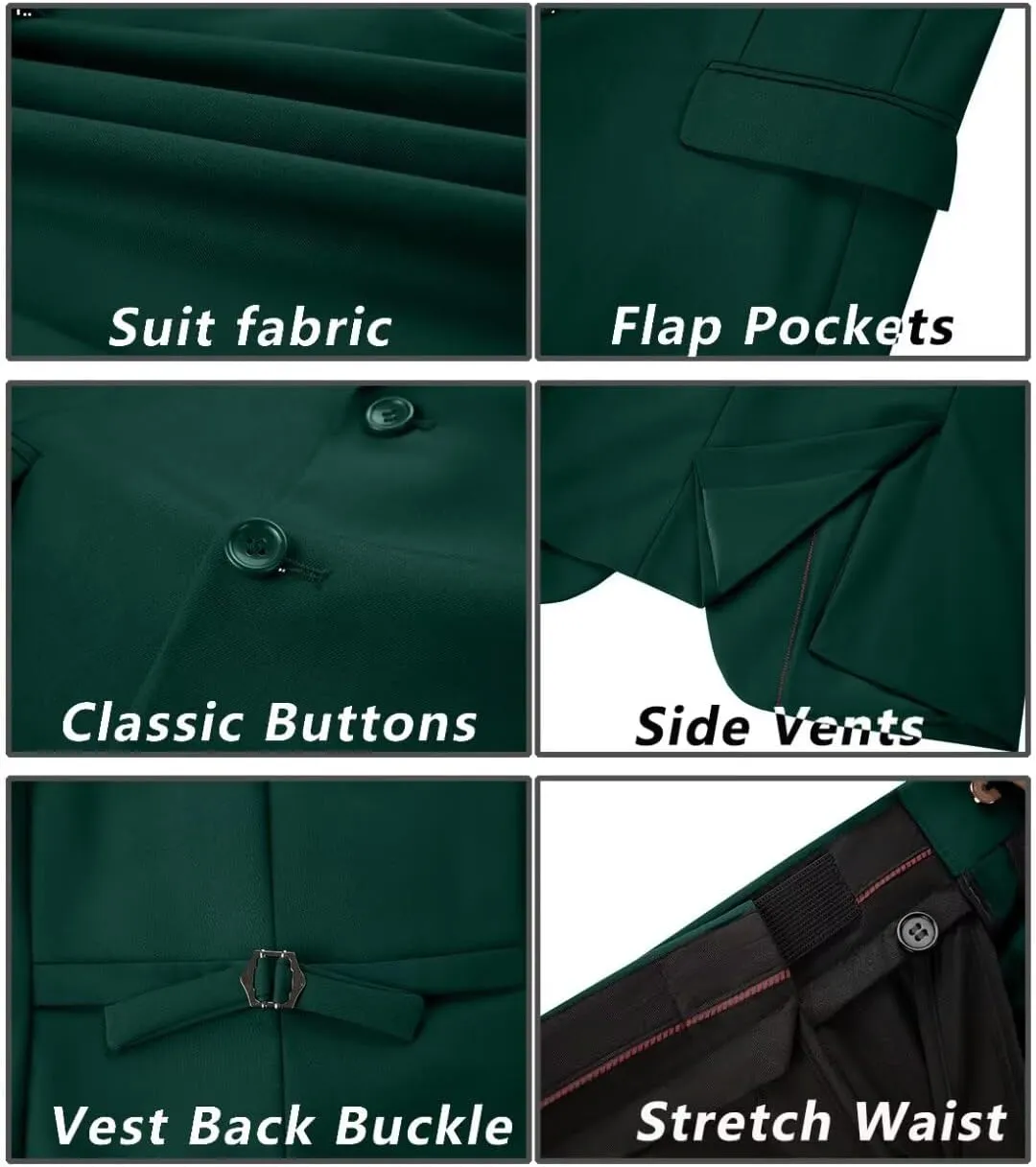 Mens Suit 3 Piece Set Slim Fit Wedding Groomsmen Suit for Men Two Buttons Suits Set Solid Jacket Vest Pants with Tie
