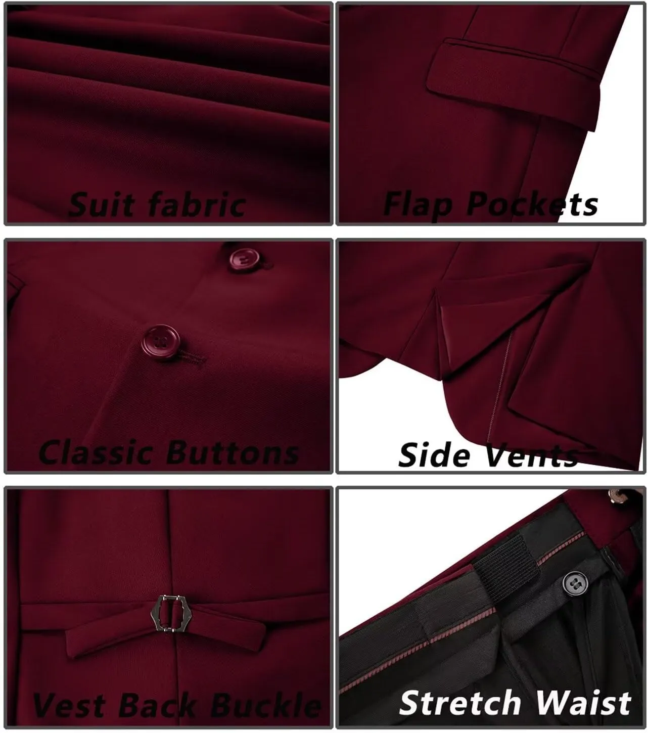 Mens Suit 3 Piece Set Slim Fit Wedding Groomsmen Suit for Men Two Buttons Suits Set Solid Jacket Vest Pants with Tie