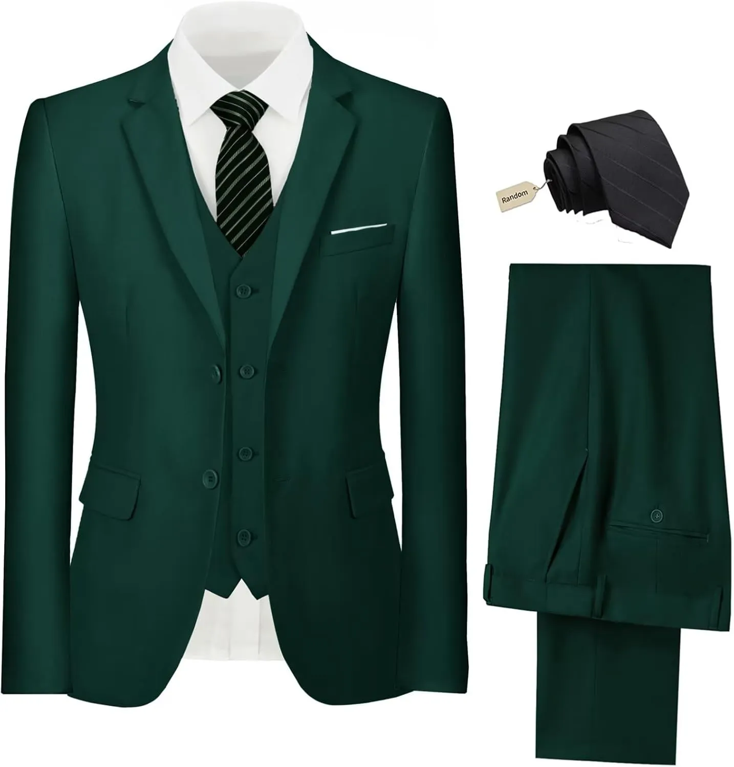 Mens Suit 3 Piece Set Slim Fit Wedding Groomsmen Suit for Men Two Buttons Suits Set Solid Jacket Vest Pants with Tie