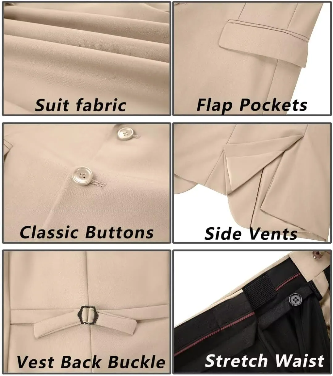 Mens Suit 3 Piece Set Slim Fit Wedding Groomsmen Suit for Men Two Buttons Suits Set Solid Jacket Vest Pants with Tie