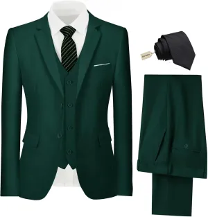 Mens Suit 3 Piece Set Slim Fit Wedding Groomsmen Suit for Men Two Buttons Suits Set Solid Jacket Vest Pants with Tie