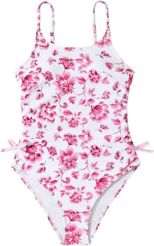 Milumia Girl's Floral One Piece Swimwear Bow Tie Side Spaghetti Strap Swimsuits