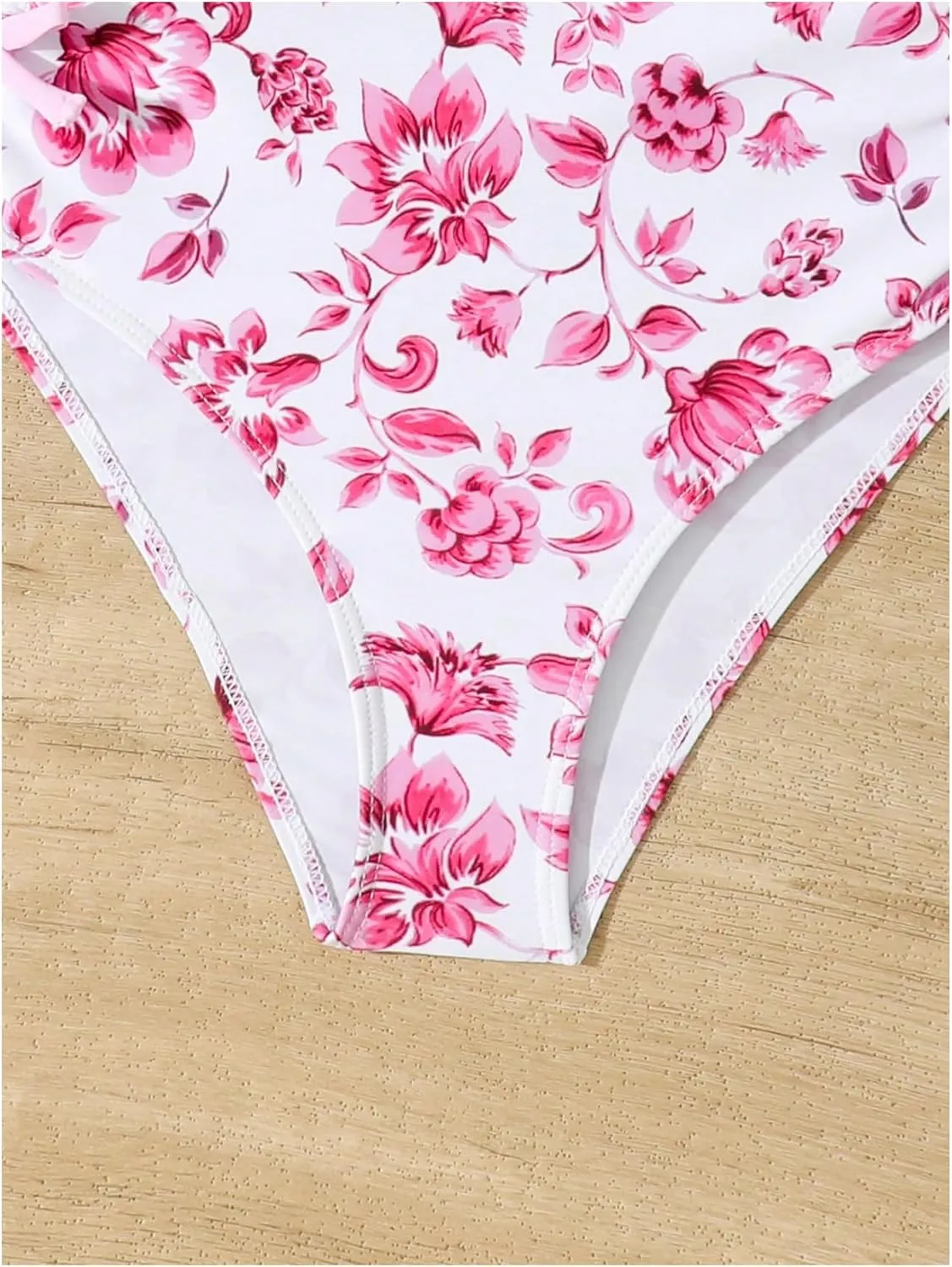 Milumia Girl's Floral One Piece Swimwear Bow Tie Side Spaghetti Strap Swimsuits