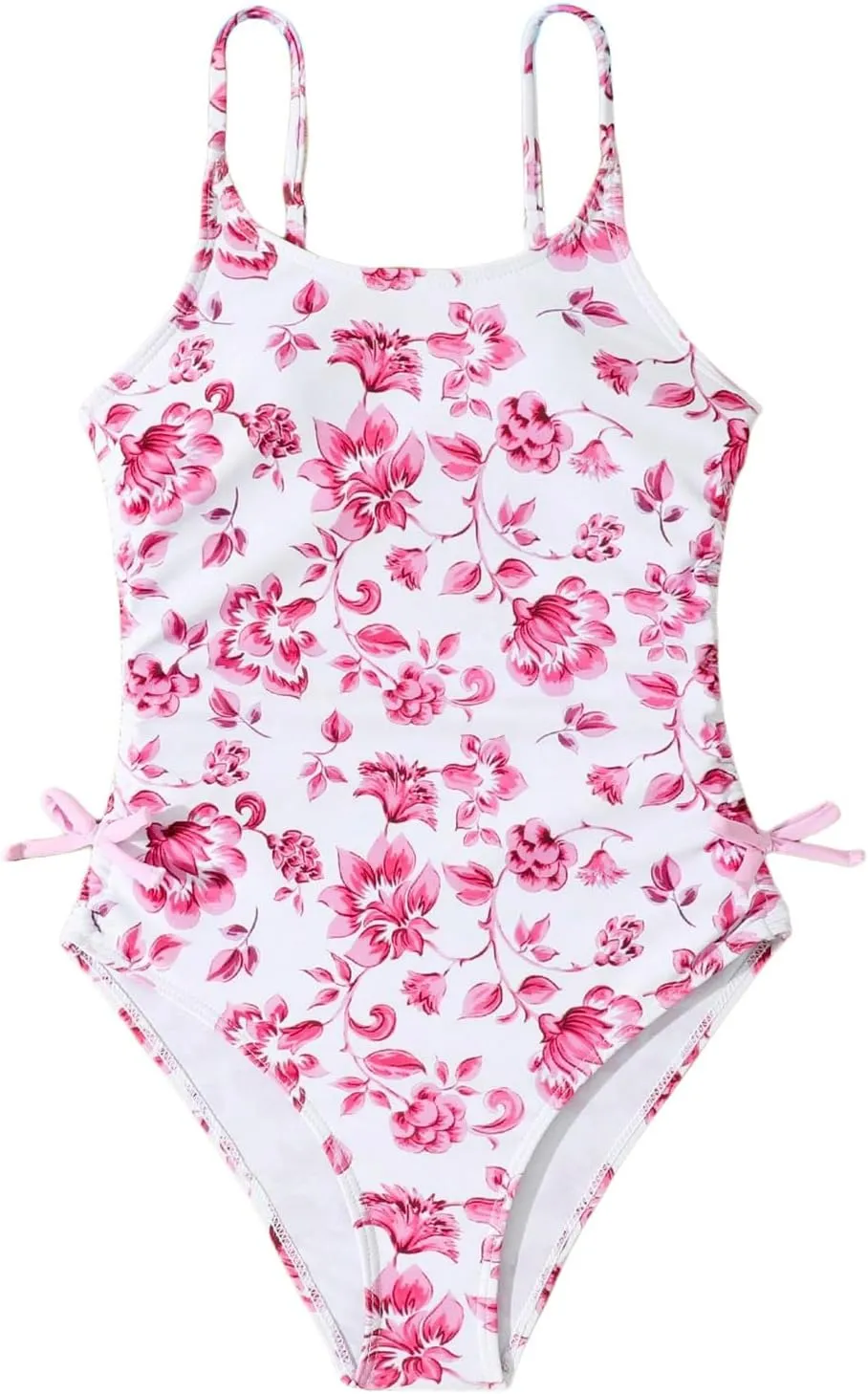 Milumia Girl's Floral One Piece Swimwear Bow Tie Side Spaghetti Strap Swimsuits