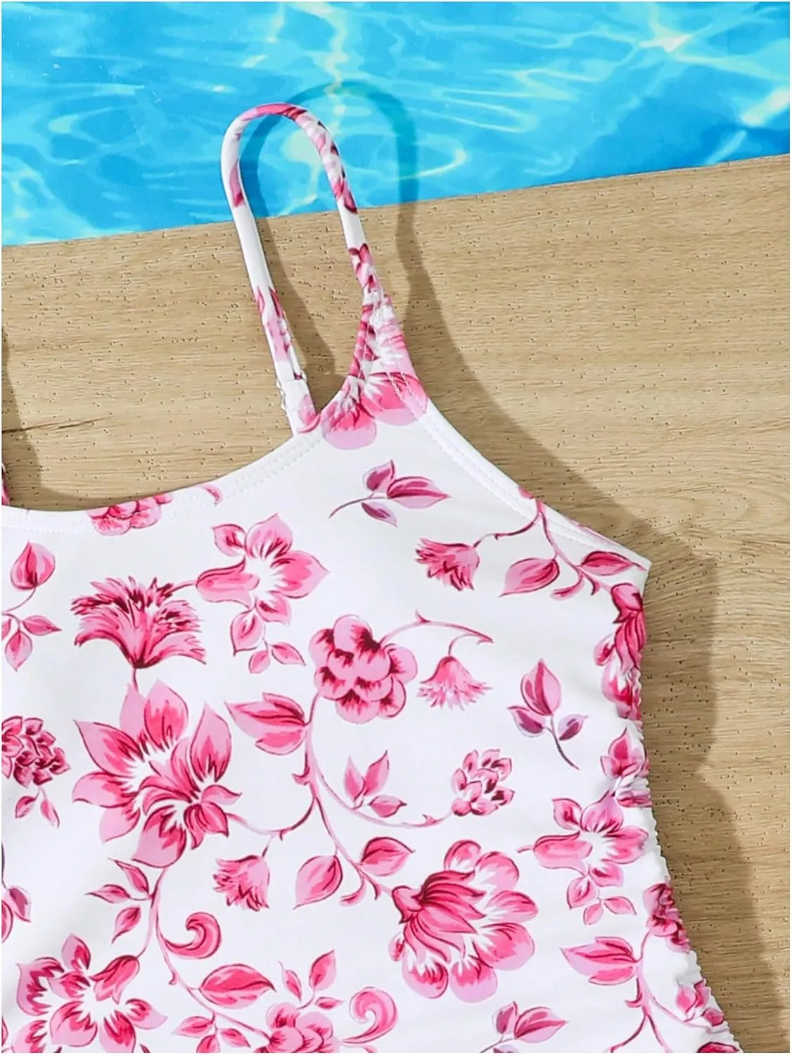 Milumia Girl's Floral One Piece Swimwear Bow Tie Side Spaghetti Strap Swimsuits