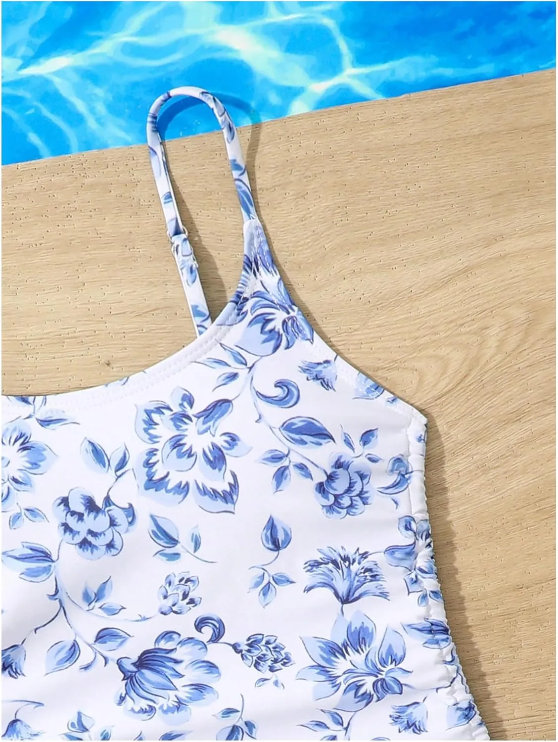 Milumia Girl's Floral One Piece Swimwear Bow Tie Side Spaghetti Strap Swimsuits