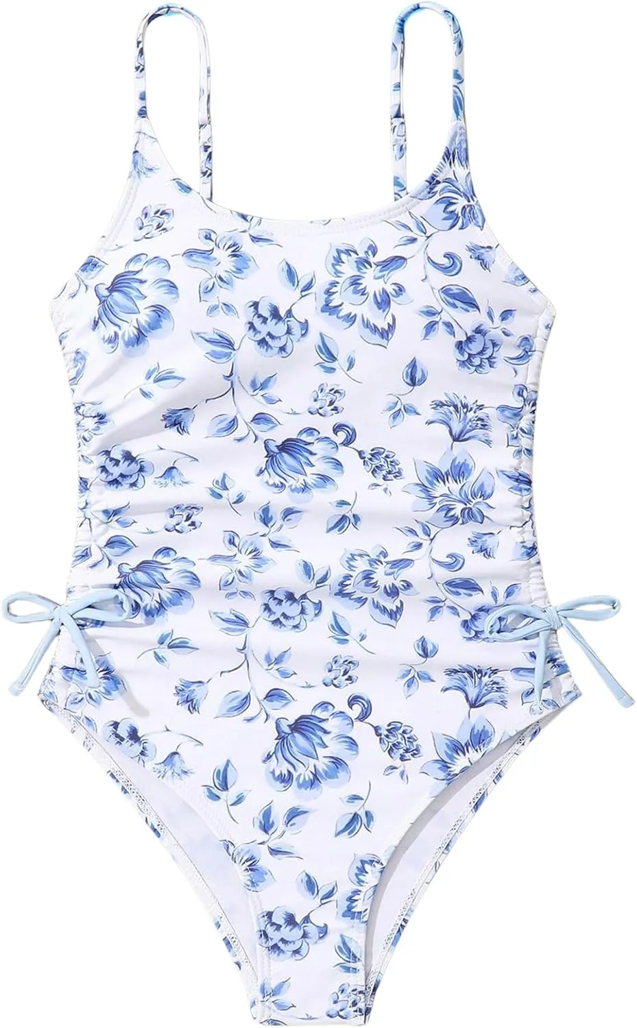 Milumia Girl's Floral One Piece Swimwear Bow Tie Side Spaghetti Strap Swimsuits
