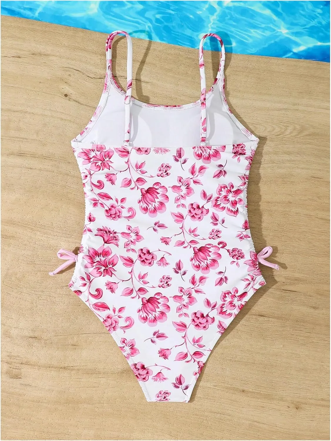 Milumia Girl's Floral One Piece Swimwear Bow Tie Side Spaghetti Strap Swimsuits