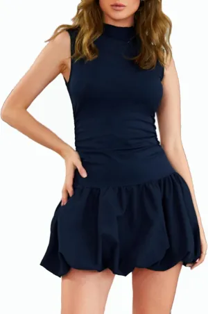 Milumia Women's Bubble Mini Dress Mock Neck Sleeveless Balletcore Puffy Short Party Dresses