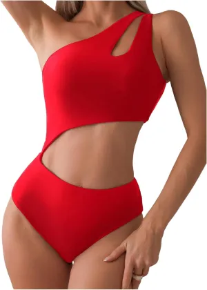 Milumia Women's Cut Out One Piece Swimsuit One Shoulder Sleeveless Wireless Bathing Suits