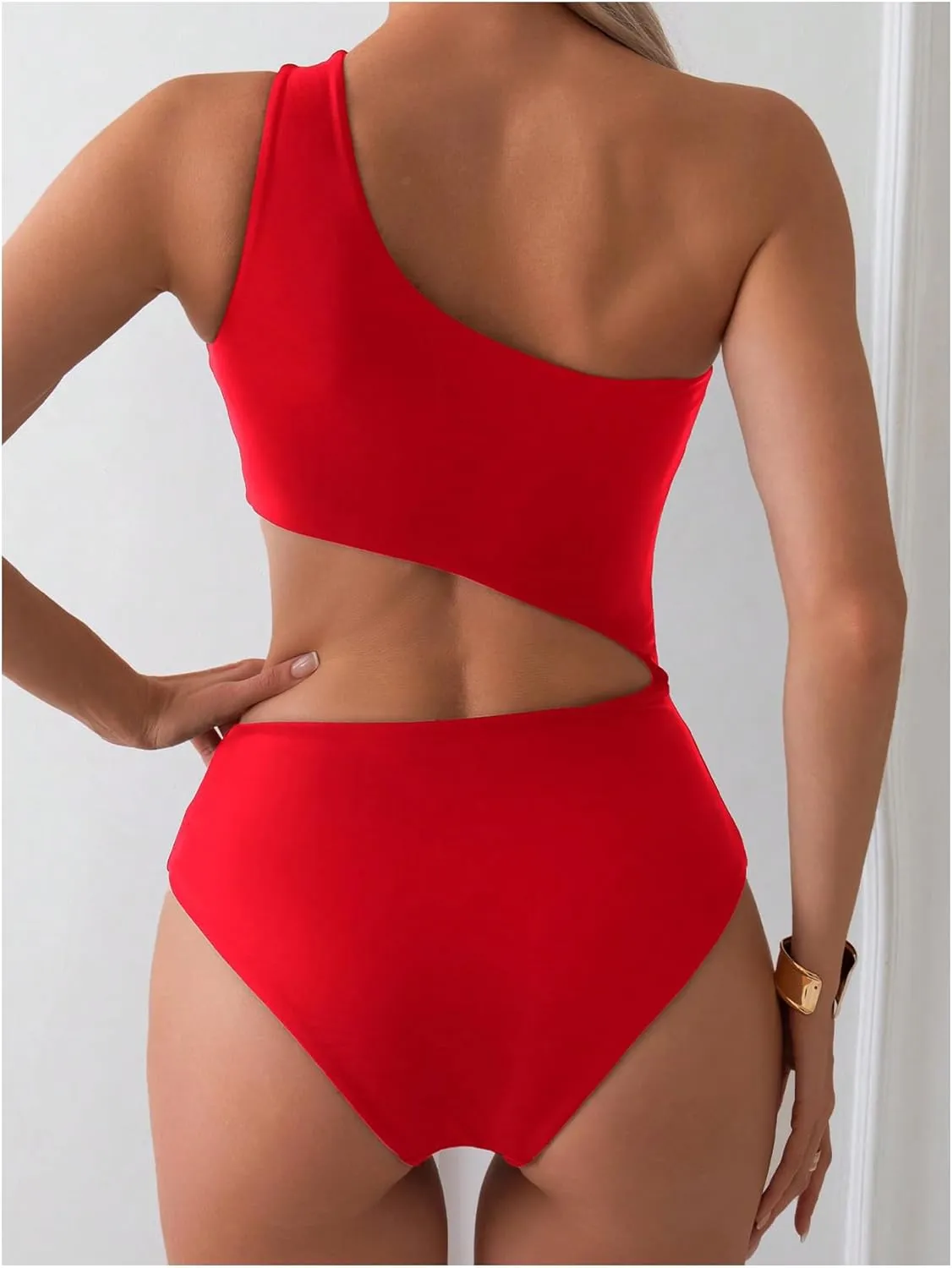 Milumia Women's Cut Out One Piece Swimsuit One Shoulder Sleeveless Wireless Bathing Suits