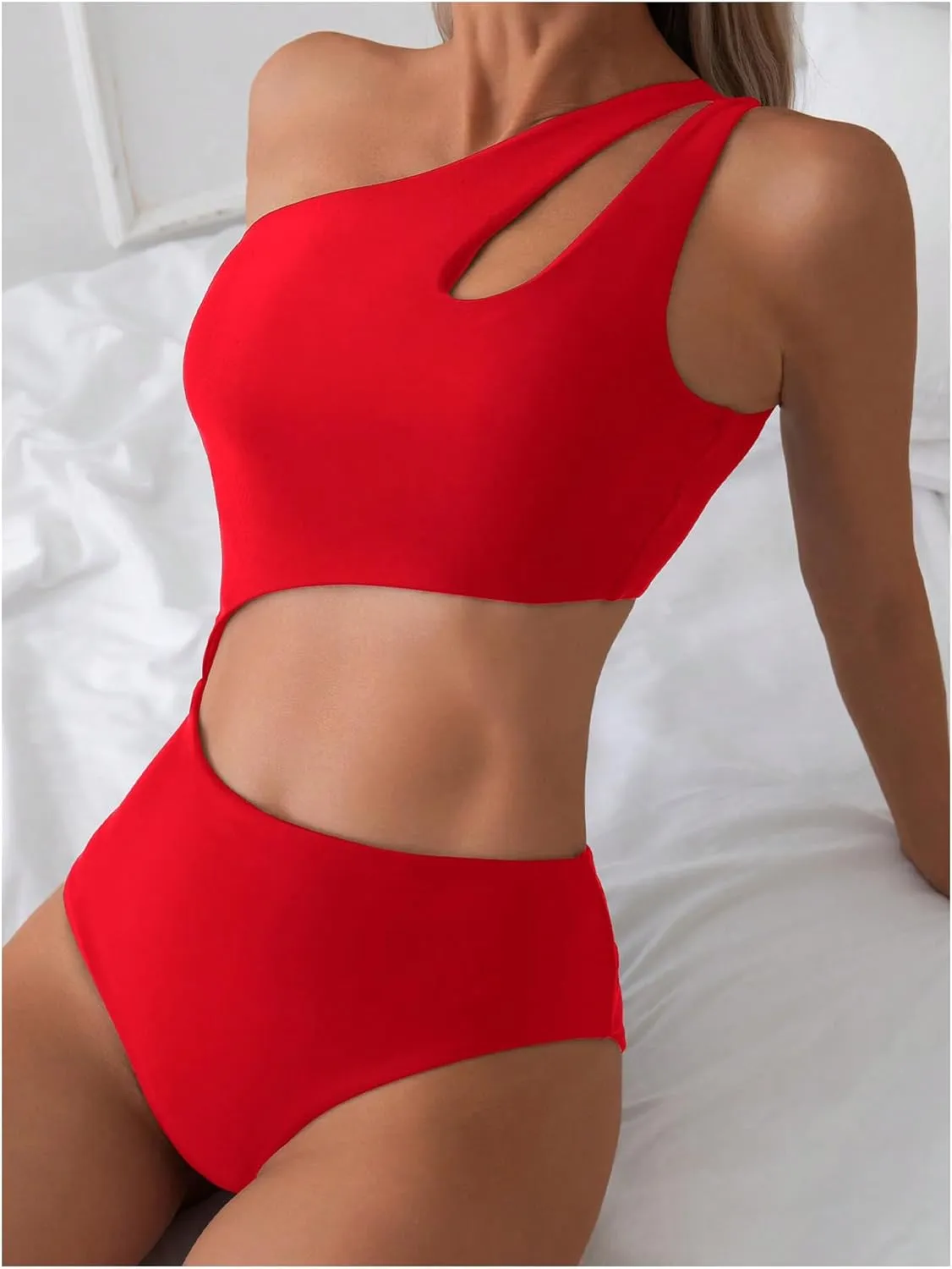 Milumia Women's Cut Out One Piece Swimsuit One Shoulder Sleeveless Wireless Bathing Suits