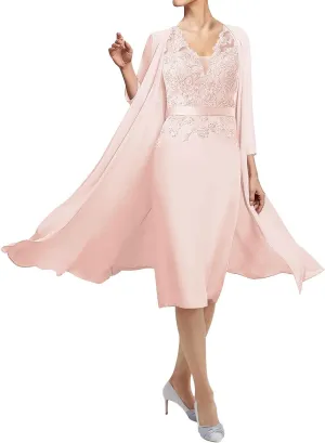 Mother of The Bride Dresses for Wedding Two Piece Evening Formal Dress Lace Wedding Guest Dresses V Neck Chiffon Jacket
