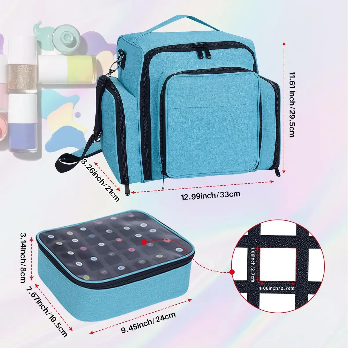 Nail Polish Organizer Holds 60 Bottles and a Nail Lamp,Portable Travel Case with 2 Removable Bags and Tools Storage Pockets Green